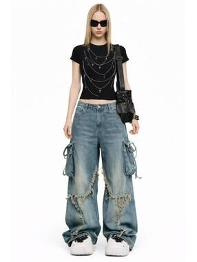 Patchwork Cargo Baggy Jeans